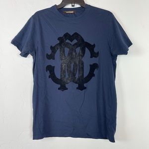 Roberto Cavalli Shirt Navy Blue Logo Short Sleeve‎